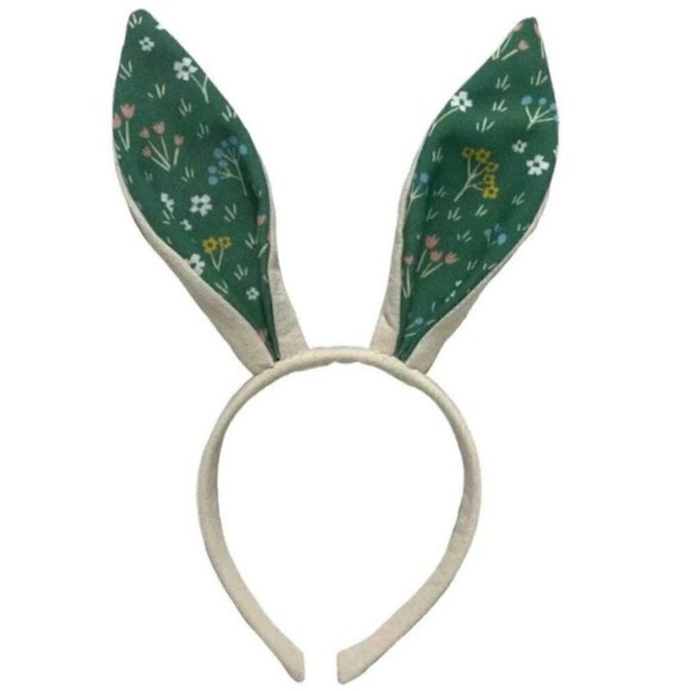 Spritz Floral Bunny Ears Headband - Natural/Green (1 Piece) Canvas Cottage Core